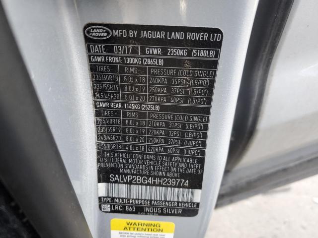 SALVP2BG4HH239774 - 2017 LAND ROVER RANGE ROVE SE SILVER photo 13