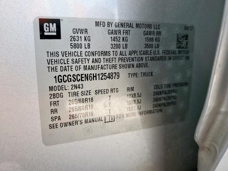 1GCGSCEN6H1254879 - 2017 CHEVROLET COLORADO LT SILVER photo 12
