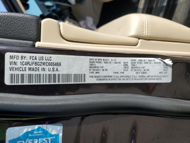 1C4RJFBG2MC665469 - 2021 JEEP GRAND CHEROKEE LIMITED BLACK photo 13