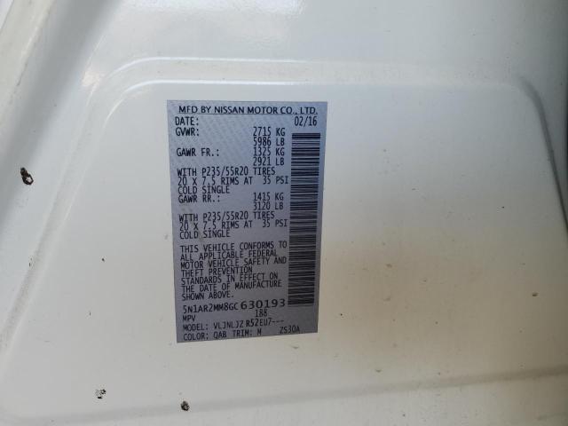 5N1AR2MM8GC630193 - 2016 NISSAN PATHFINDER S Ақ фото 12