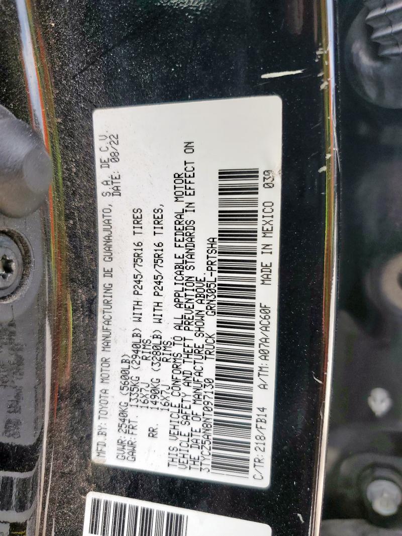 3TYCZ5AN8NT097130 - 2022 TOYOTA TACOMA DOUBLE CAB შავი ფოტო 12