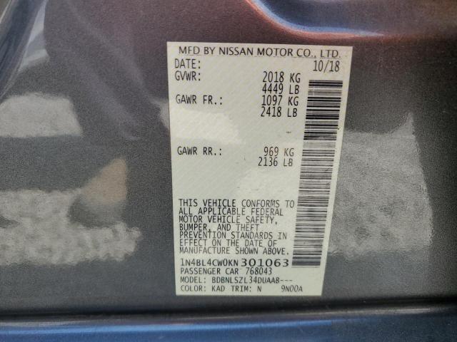 1N4BL4CW0KN301063 - 2019 NISSAN ALTIMA SR Gris photo 13