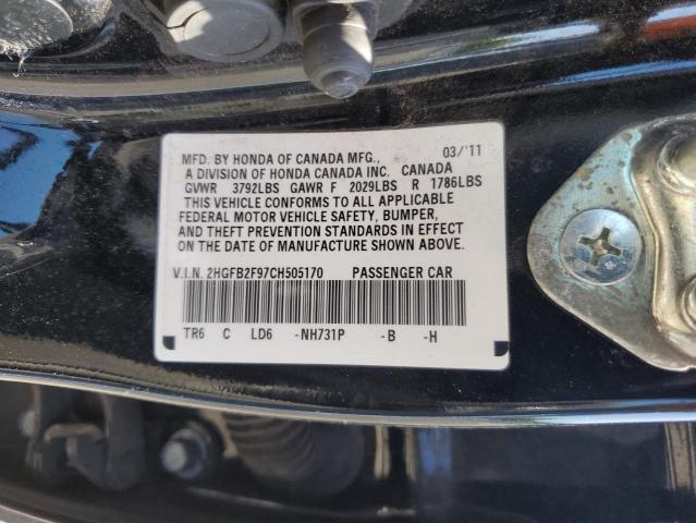 2HGFB2F97CH505170 - 2012 HONDA CIVIC EXL შავი ფოტო 13