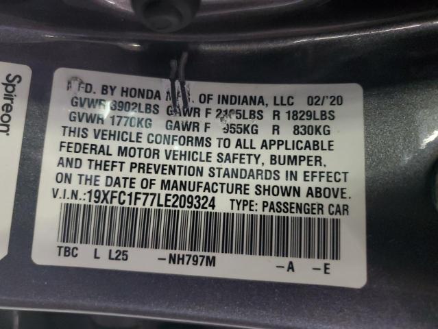 19XFC1F77LE209324 - 2020 HONDA CIVIC EXL GRAY photo 12
