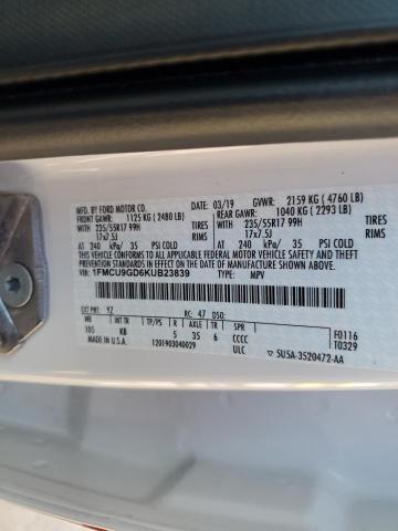 1FMCU9GD6KUB23839 - 2019 FORD ESCAPE SE Weiß Foto 13