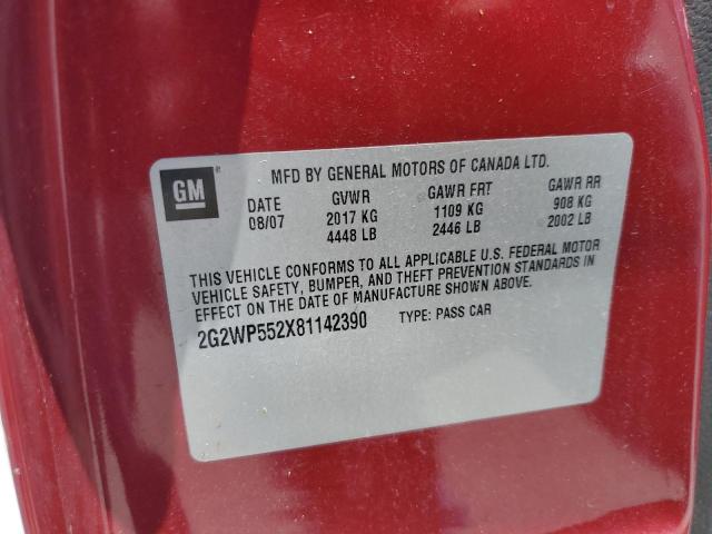 2G2WP552X81142390 - 2008 PONTIAC GRAND PRIX 勃艮第红 照片 12