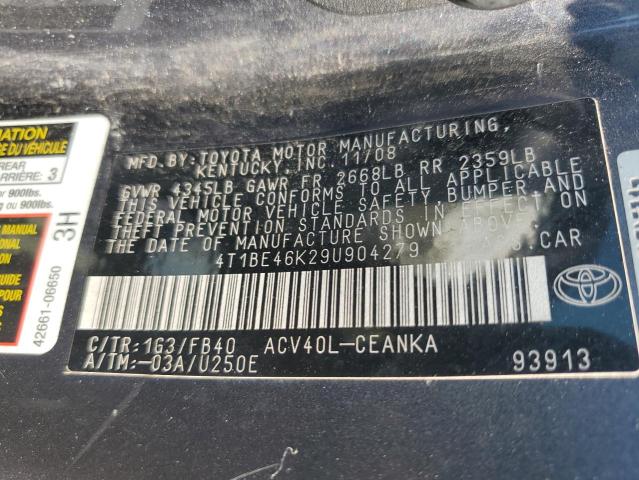 4T1BE46K29U904279 - 2009 TOYOTA CAMRY BASE GRAY photo 12