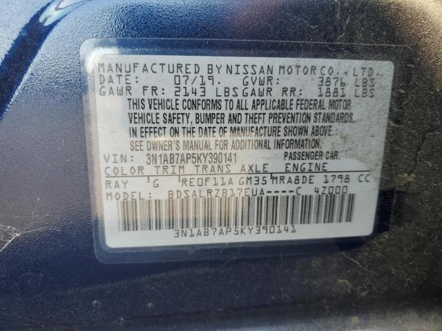 3N1AB7AP5KY390141 - 2019 NISSAN SENTRA S 蓝色 照片 12