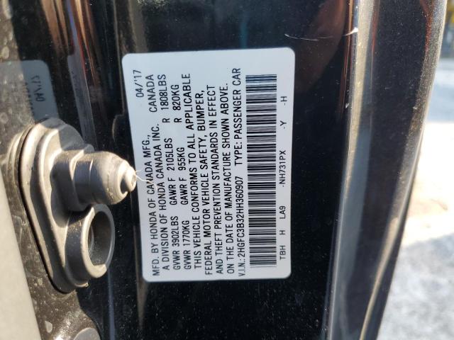 2HGFC3B32HH360907 - 2017 HONDA CIVIC EX BLACK photo 12