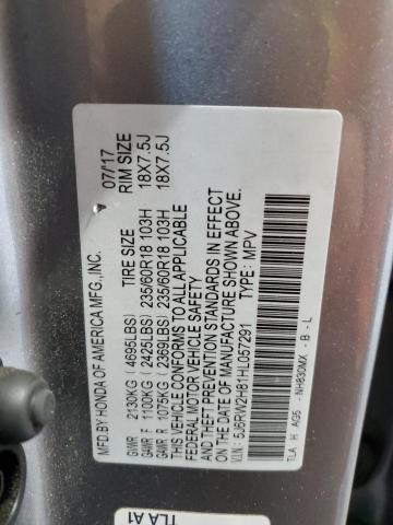 5J6RW2H81HL057291 - 2017 HONDA CR-V EXL ნაცრისფერი ფოტო 13