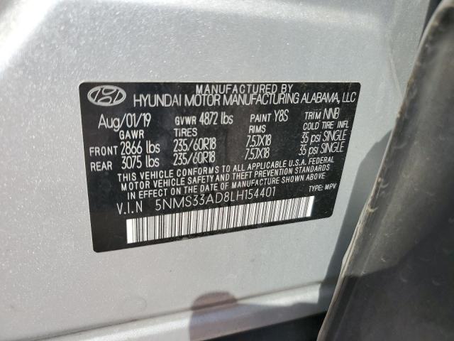 5NMS33AD8LH154401 - 2020 HYUNDAI SANTA FE SEL SILVER photo 13