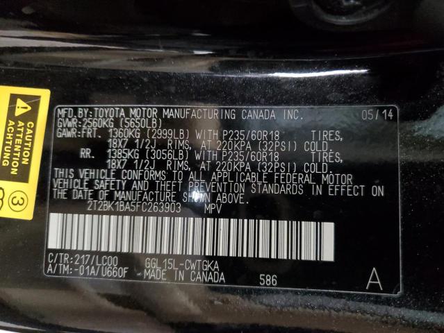 2T2BK1BA5FC263903 - 2015 LEXUS RX 350 BASE BLACK photo 13