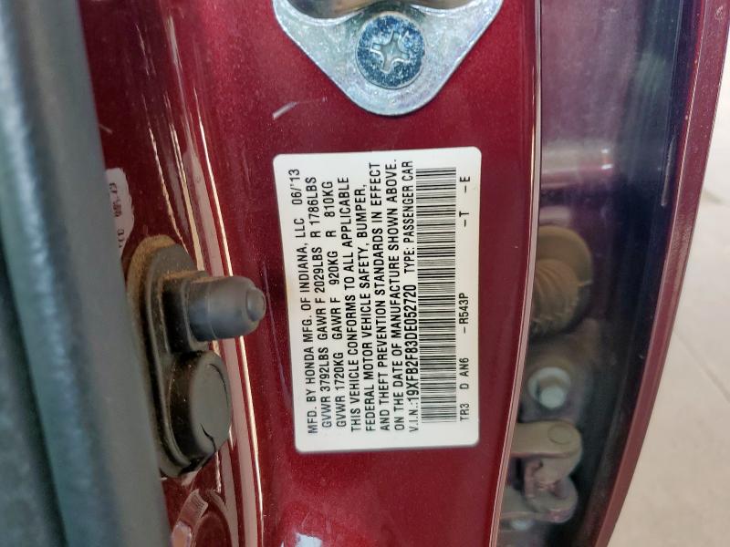 19XFB2F83DE052720 - 2013 HONDA CIVIC EX MAROON photo 12