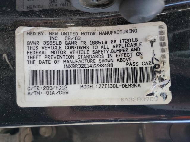 1NXBR32E14Z238488 - 2004 TOYOTA COROLLA CE Қара фото 12