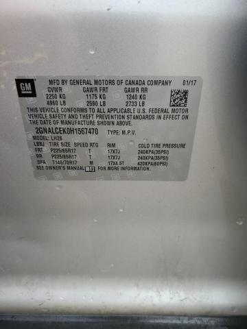 2GNALCEK0H1567470 - 2017 CHEVROLET EQUINOX LT ვერცხლისფერი ფოტო 13