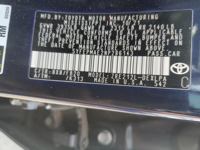 5YFEPMAE2NP286143 - 2022 TOYOTA COROLLA LE 蓝色 照片 12