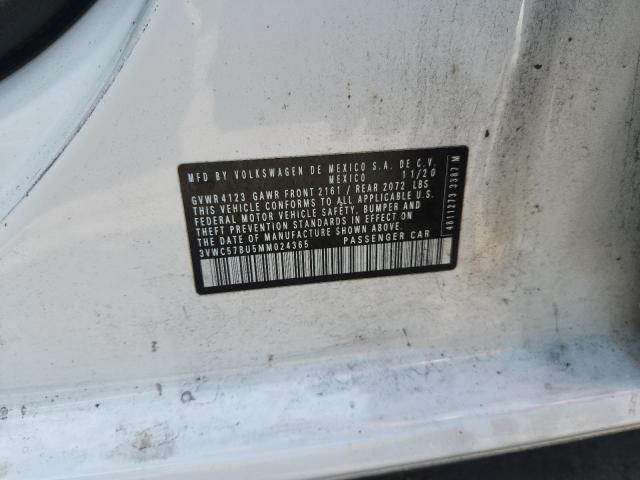 3VWC57BU5MM024365 - 2021 VOLKSWAGEN JETTA S WHITE photo 12