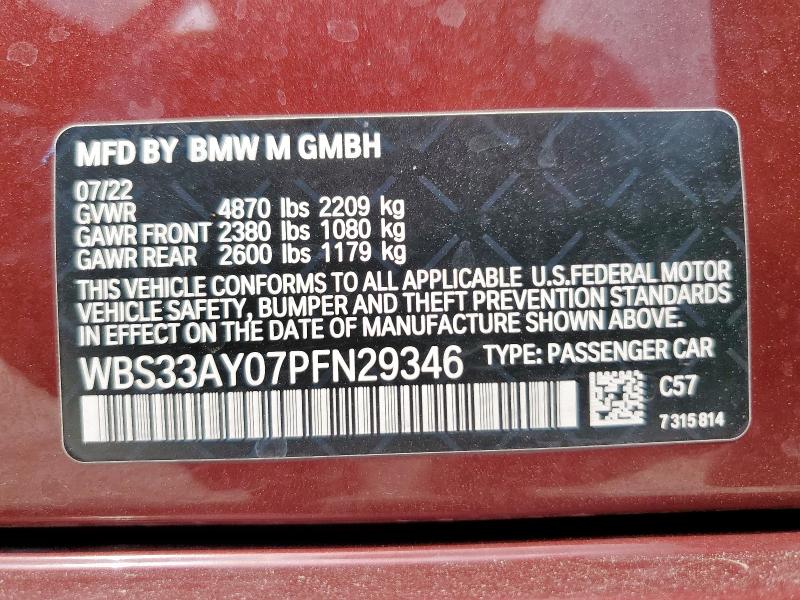 WBS33AY07PFN29346 - 2023 BMW M3 COMPETITION BURGUNDY photo 13