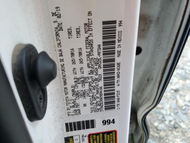 3TMAZ5CN9KM094166 - 2019 TOYOTA TACOMA DOUBLE CAB თეთრი ფოტო 12