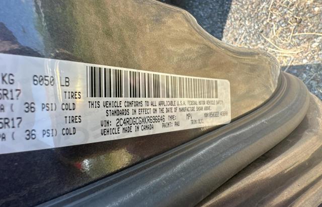 2C4RDGCGXKR696646 - 2019 DODGE GRAND CARA SXT GRAY photo 10