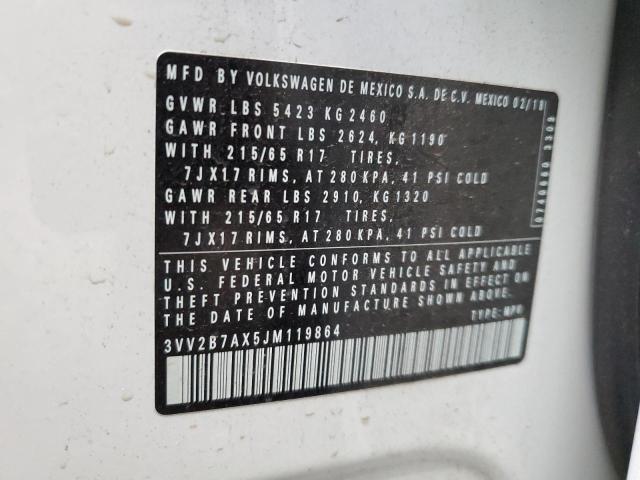 3VV2B7AX5JM119864 - 2018 VOLKSWAGEN TIGUAN SE أبيض صورة 13