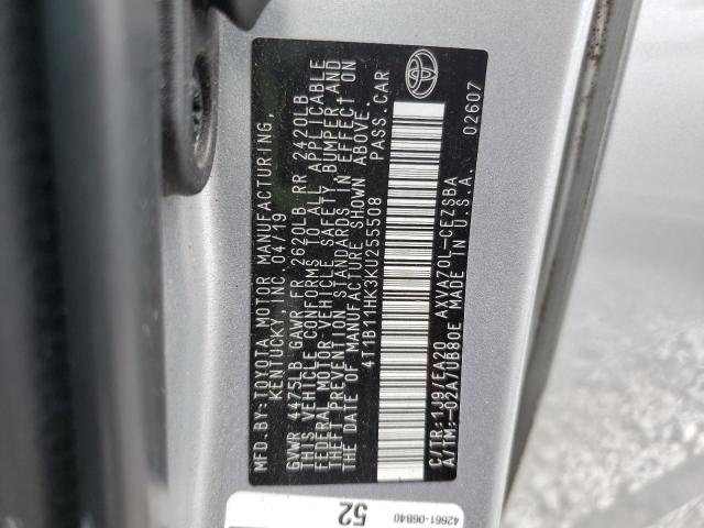 4T1B11HK3KU255508 - 2019 TOYOTA CAMRY L SILVER photo 13