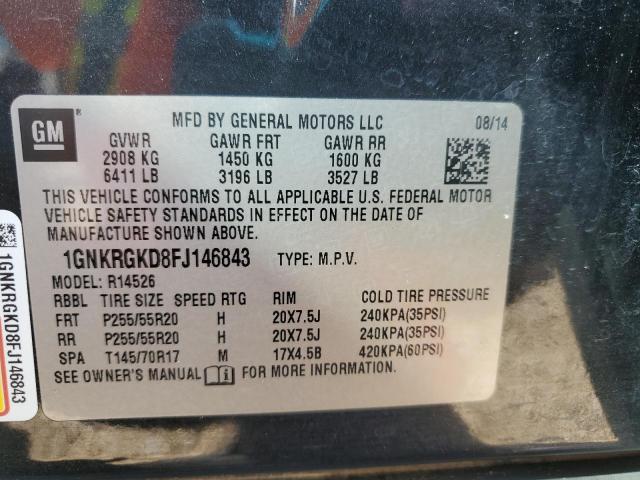 1GNKRGKD8FJ146843 - 2015 CHEVROLET TRAVERSE LT 黑色 照片 13