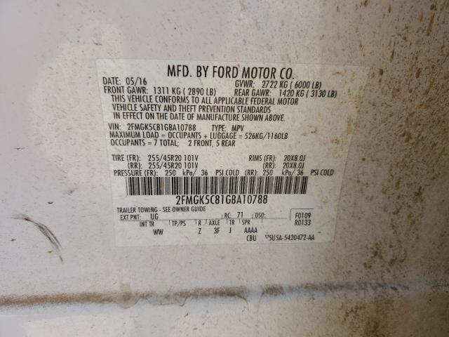 2FMGK5C81GBA10788 - 2016 FORD FLEX SEL WHITE photo 13