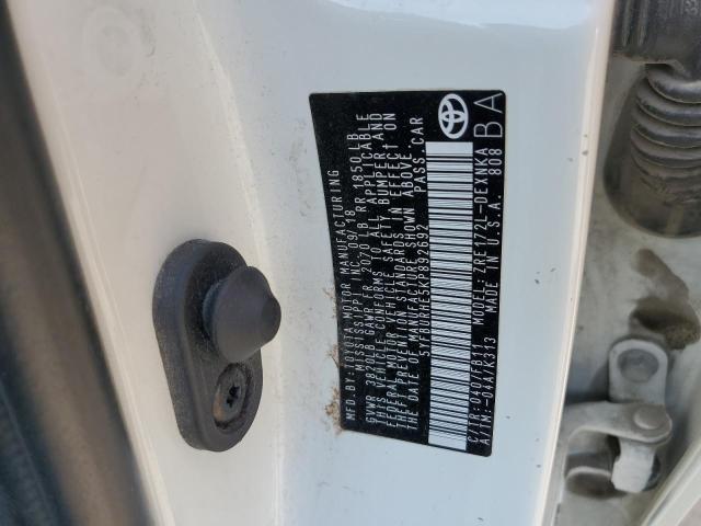 5YFBURHE5KP892692 - 2019 TOYOTA COROLLA L WHITE photo 13