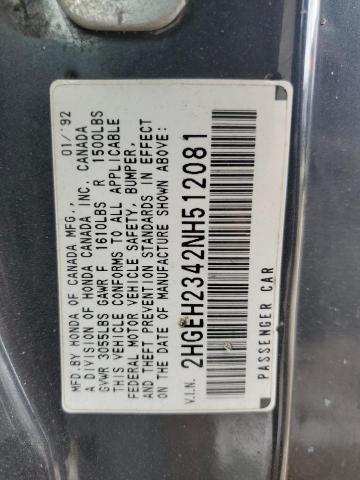 2HGEH2342NH512081 - 1992 HONDA CIVIC CX GRAY photo 13