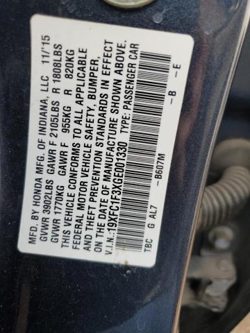 19XFC1F3XGE001330 - 2016 HONDA CIVIC EX BLUE photo 13