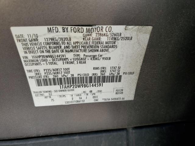 1FAHP2DW9BG144591 - 2011 FORD TAURUS SE GRAY photo 12