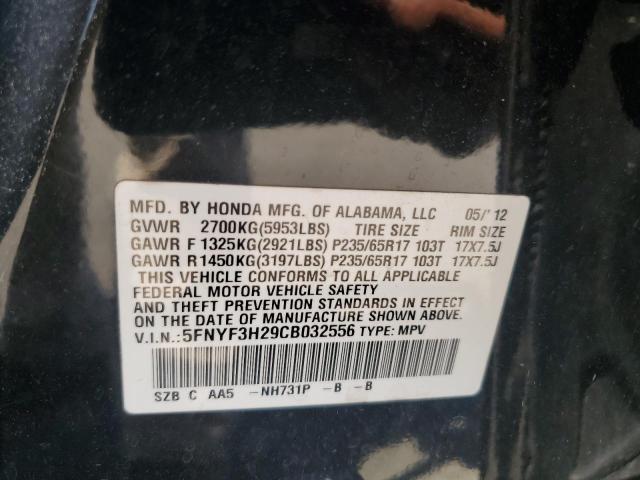 5FNYF3H29CB032556 - 2012 HONDA PILOT LX BLACK photo 12