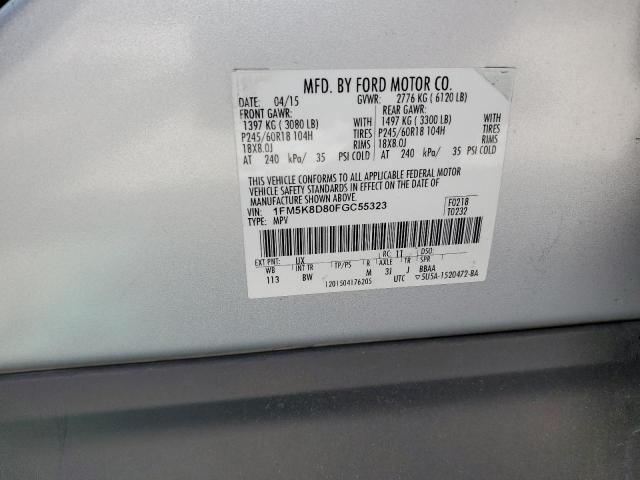 1FM5K8D80FGC55323 - 2015 FORD EXPLORER XLT ნაცრისფერი ფოტო 13