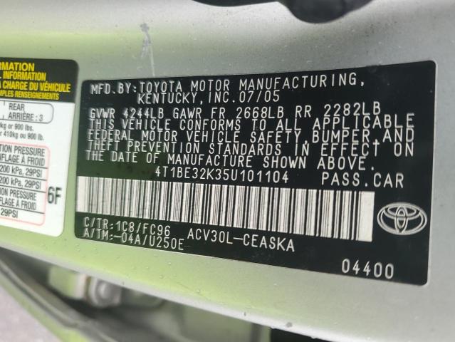 4T1BE32K35U101104 - 2005 TOYOTA CAMRY LE SILVER photo 12