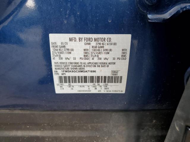 1FM5K8GCXMGA71696 - 2021 FORD EXPLORER ST BLUE photo 13