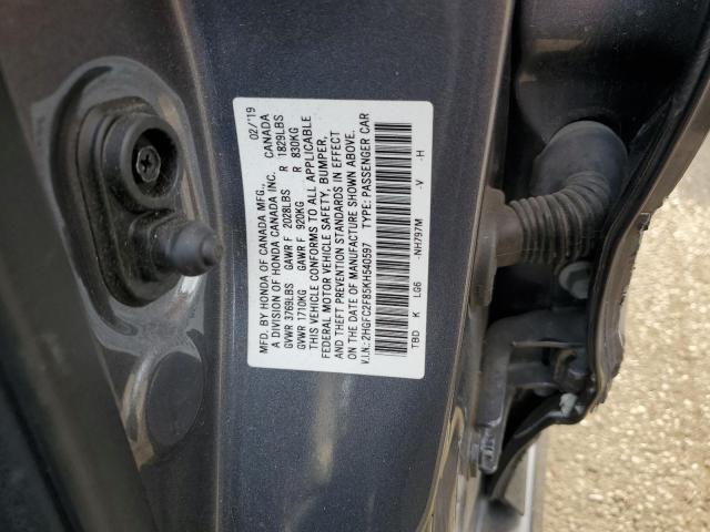 2HGFC2F85KH540597 - 2019 HONDA CIVIC SPORT 灰色 照片 12