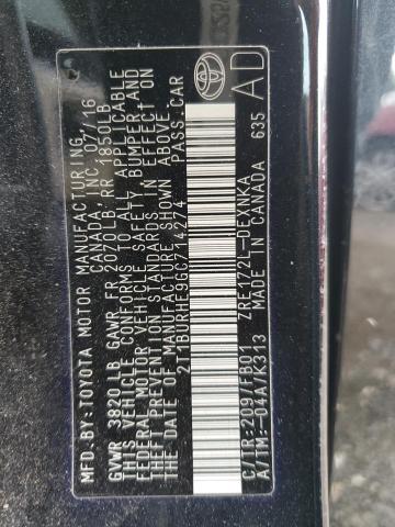 2T1BURHE9GC714274 - 2016 TOYOTA COROLLA L BLACK photo 13