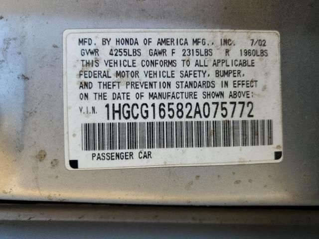 1HGCG16582A075772 - 2002 HONDA ACCORD EX SILVER photo 12