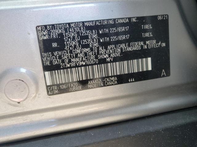 2T3W1RFV9MW160670 - 2021 TOYOTA RAV4 XLE 银色 照片 13