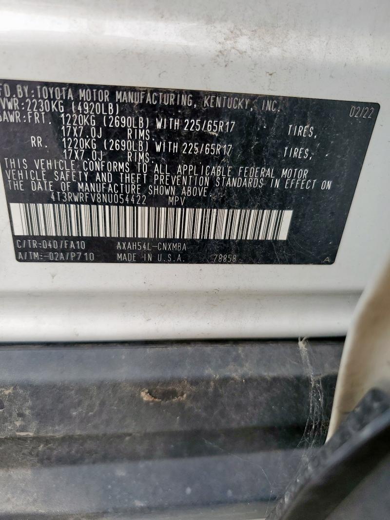 4T3RWRFV8NU054422 - 2022 TOYOTA RAV4 XLE WHITE photo 13