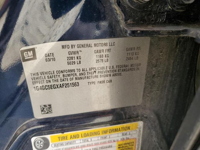 1G4GC5EGXAF251563 - 2010 BUICK LACROSSE CXL ლურჯი ფოტო 12