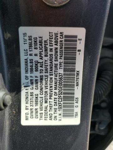 19XFC2F52GE005637 - 2016 HONDA CIVIC LX CHARCOAL photo 12