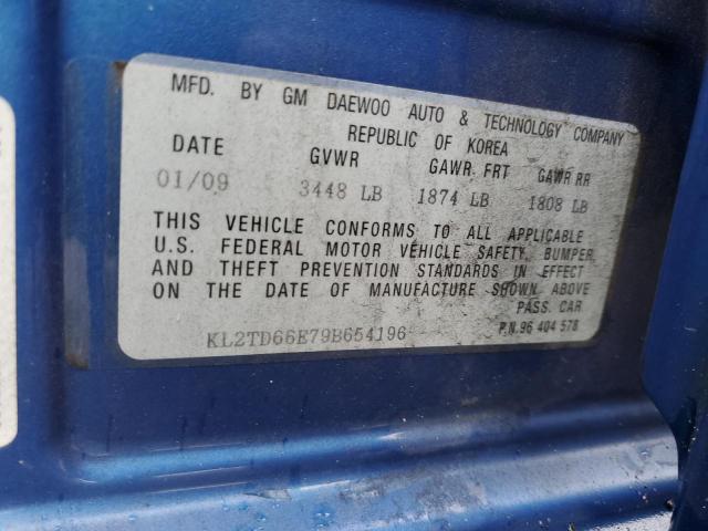 KL2TD66E79B654196 - 2009 PONTIAC G3 BLUE photo 12