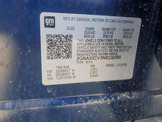 2GNAX5EV3N6118390 - 2022 CHEVROLET EQUINOX LS أزرق صورة 13