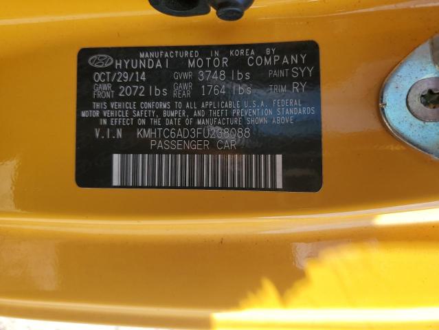 KMHTC6AD3FU238088 - 2015 HYUNDAI VELOSTER YELLOW photo 12