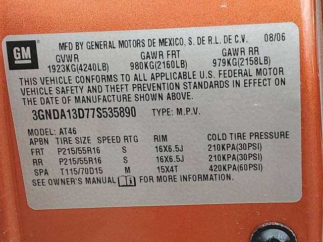 3GNDA13D77S535890 - 2007 CHEVROLET HHR LS 橙色 照片 13