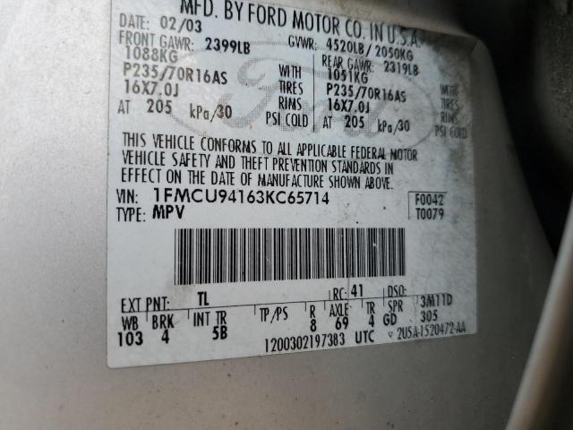 1FMCU94163KC65714 - 2003 FORD ESCAPE LIMITED SILVER photo 13