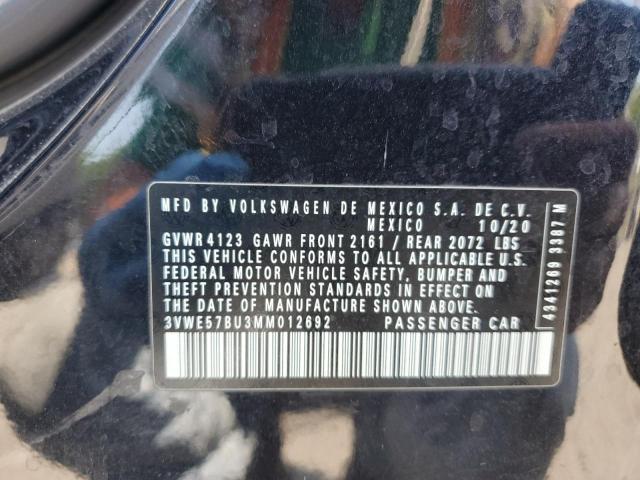 3VWE57BU3MM012692 - 2021 VOLKSWAGEN JETTA SEL 黑色 照片 12