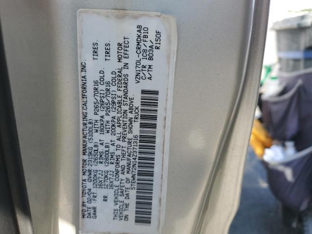 5TEWN72N14Z371316 - 2004 TOYOTA TACOMA XTRACAB 银色 照片 12